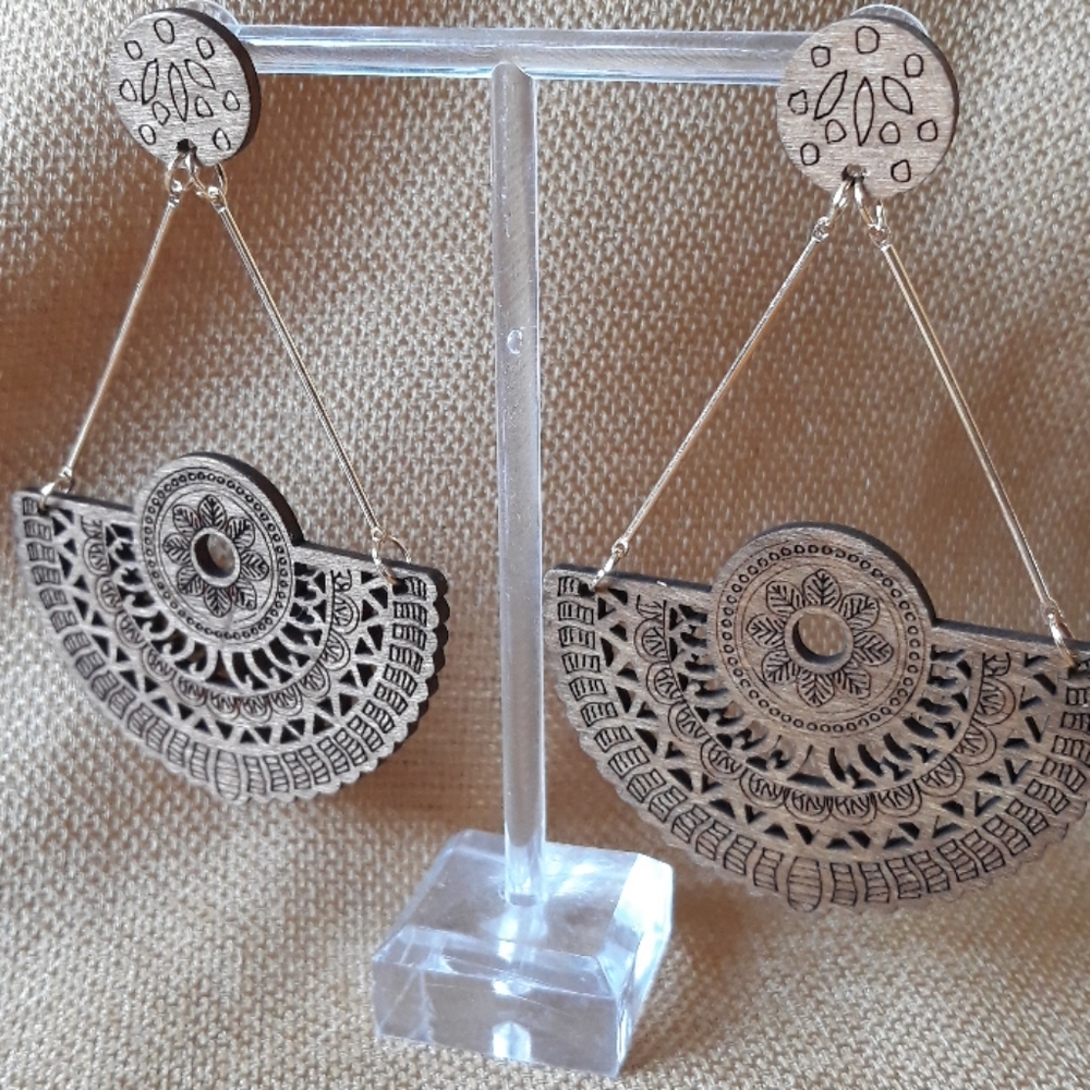 *2 for $15* Wooden Mandala Drop Earrings